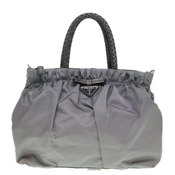 PRADA Hand Bag Nylon 2way Silver Gray Auth 89250 - Picture 13 of 16